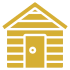 Yellow cabin icon on a black background.