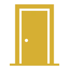 Yellow door icon on black background.